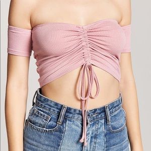 Forever 21 Pink Ruched Tie Crop Top